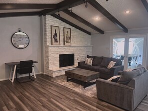 Smart TV, fireplace, video games, stereo