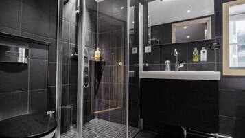 Basic Apartment | Bathroom | Shower, hair dryer, towels, soap