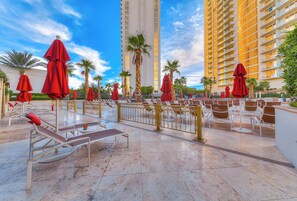 3 outdoor pools, open 9:00 AM to 7:00 PM, free cabanas, sun loungers