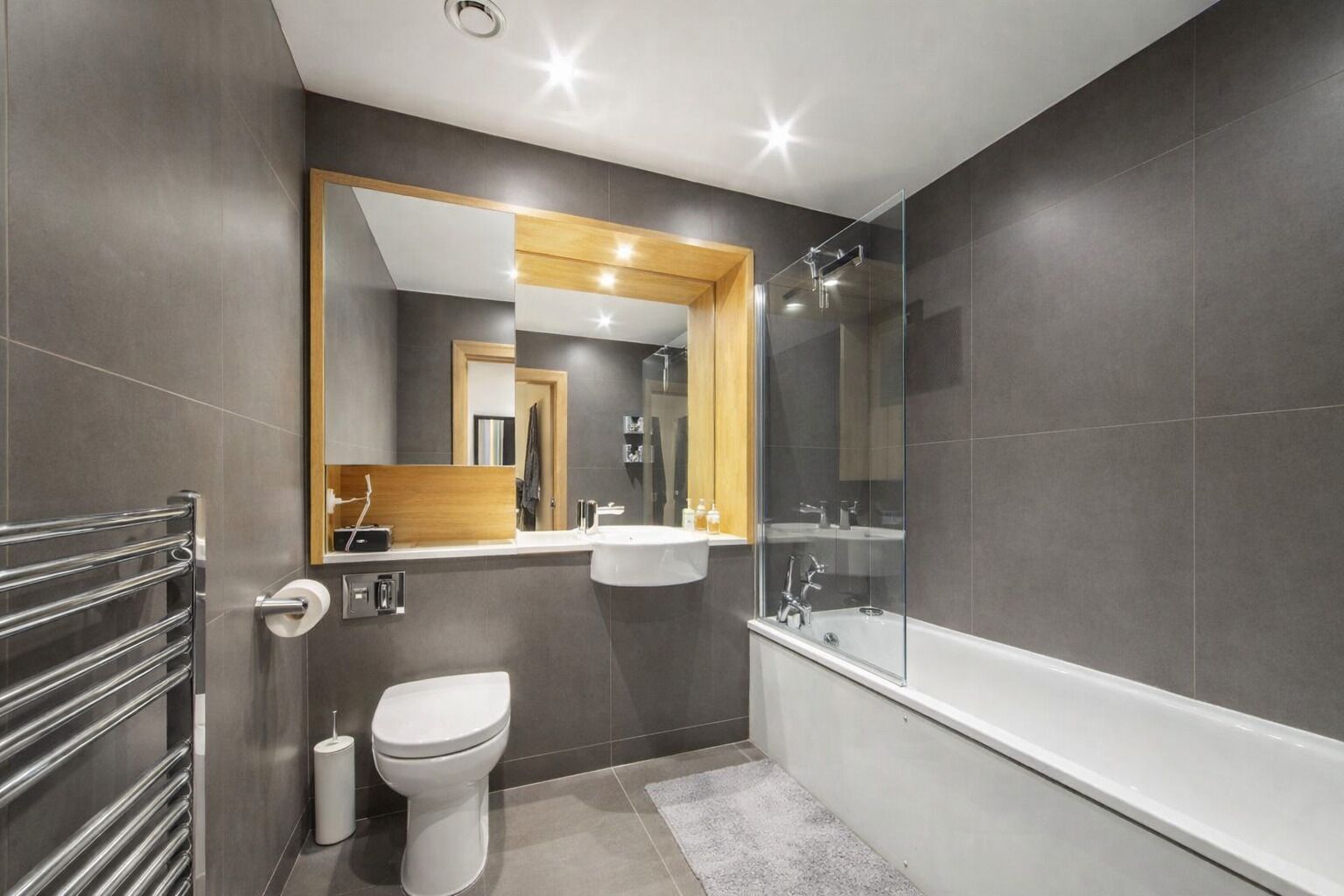 Hair dryer, bidet, towels, soap
