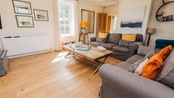 Smart TV, fireplace, DVD player, books