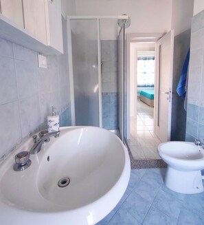 Regadera, bidet, toallas 