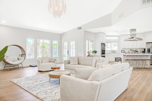 Smart TV, lareira, livros, videoteca