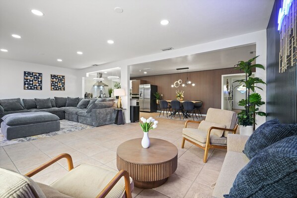 Smart TV, fireplace, video games