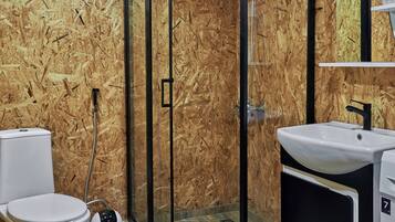 Shower, free toiletries, hair dryer, bathrobes