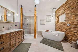 Shower, hair dryer, shampoo