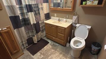 Hair dryer, towels, toilet paper