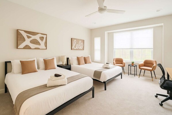 4 bedrooms, iron/ironing board, travel cot, WiFi