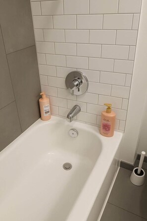 Regadera, secadora de cabello, shampoo 