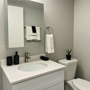 Douche, séchoir à cheveux, serviettes fournies