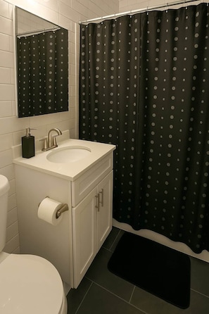 Douche, séchoir à cheveux, serviettes fournies