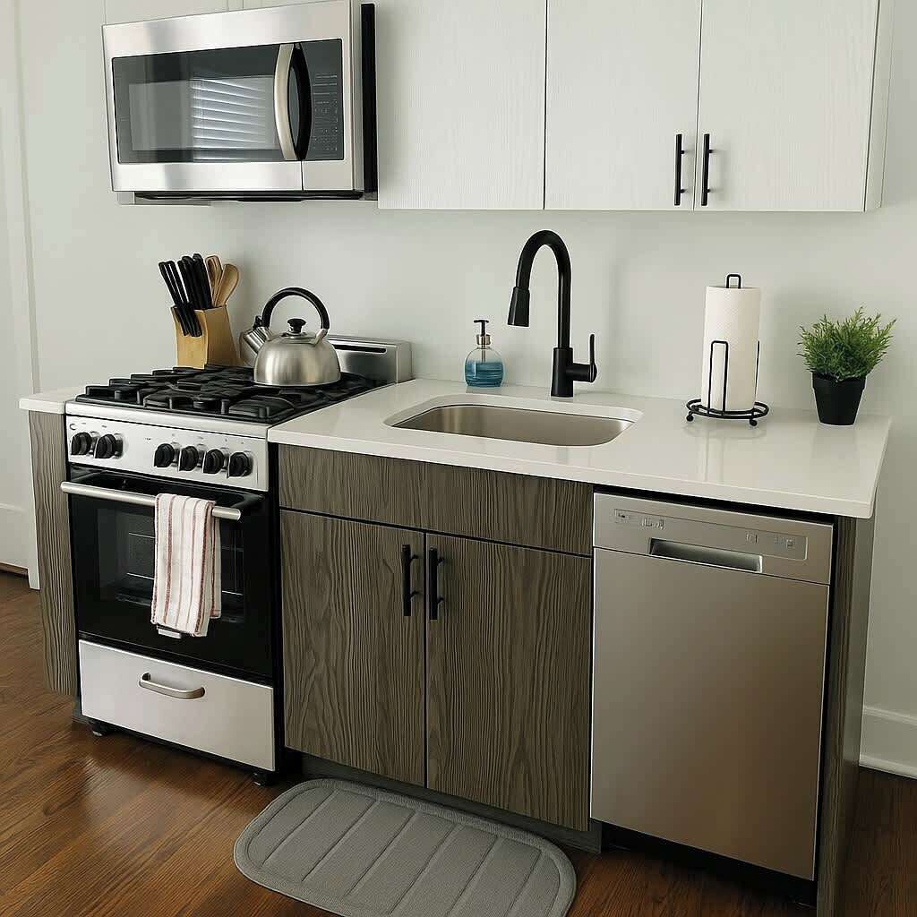 Refrigerador, microondas, horno y parrilla de estufa 