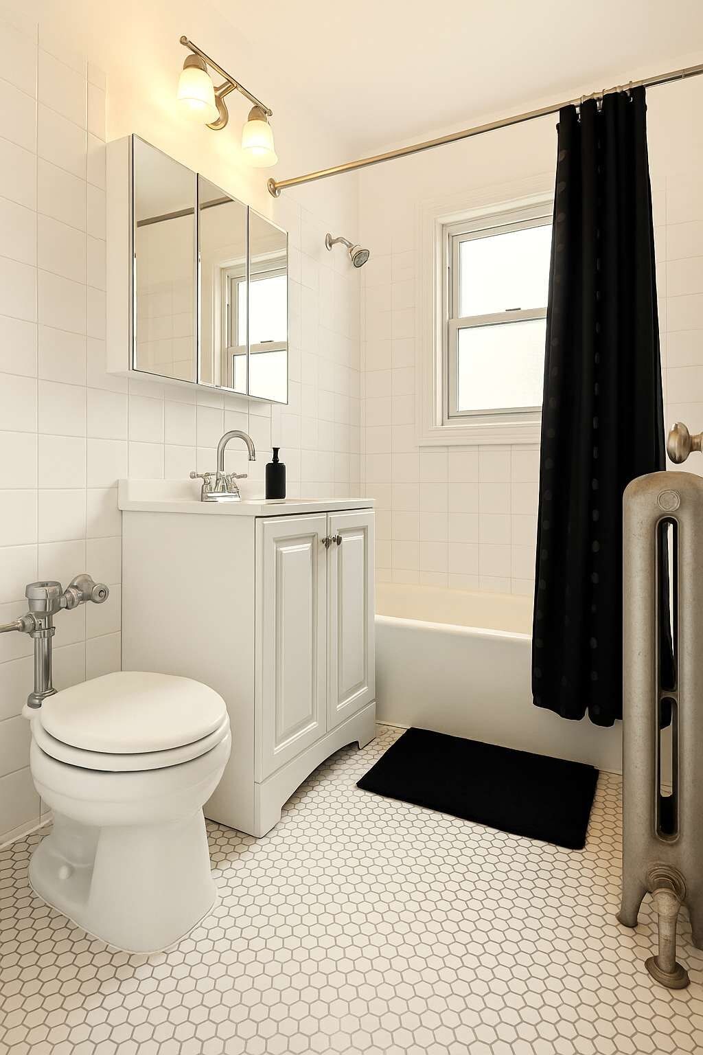 Een douche, een haardroger, handdoeken, shampoo