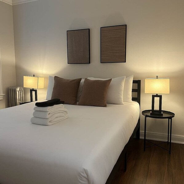 1 bedroom, desk, iron/ironing board, travel cot