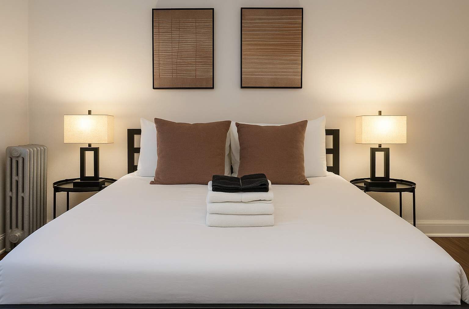 1 bedroom, desk, iron/ironing board, travel crib