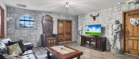 Téléviseur connecté, foyer, jeux vidéo, table de baby-foot