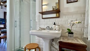 Shower, hair dryer, bidet, towels