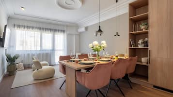 Comfort Apartment, 3 Bedrooms, Balcony | Living area | 43-inch Smart TV with digital channels, Netflix, streaming services