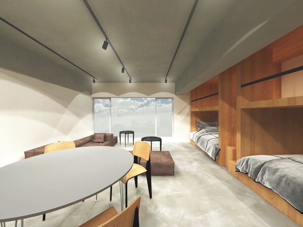 Desk, laptop workspace, free WiFi, bed sheets