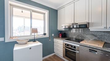 Fridge, microwave, oven, dishwasher