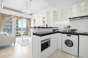 Appartamento, 1 camera da letto, vista città | Cucina privata | Frigorifero con congelatore, microonde, piano cottura