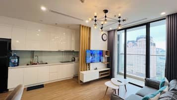 Deluxe Apartment, 2 Bedrooms, Air conditioning, City View | Living area