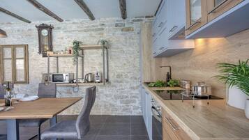 Luxury Villa, Multiple Bedrooms, 2 Bathrooms (Villa Galant with Pool and Sauna) | Private kitchen | Fridge, microwave, oven, stovetop