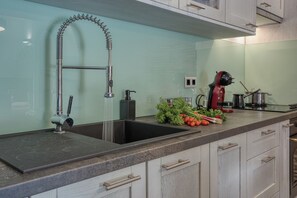 Family Villa, Multiple Bedrooms, Mountainside (Stone Villa Galant with Pool) | Private kitchen | Fridge, microwave, oven, stovetop