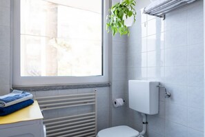 Douche, sèche-cheveux, bidet, serviettes fournies