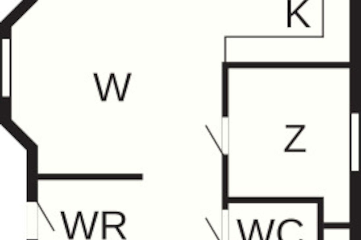 Un plan d’étage avec les pièces identifiées par les lettres suivantes : TE, E, K, WR, WC, Z et WH.
