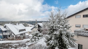 A residential area with houses, snow-covered trees, and a clear sky. - Apartment 'Schwarzwaldblick D App 10 with Pool, Sauna, Mountain View, Wi-Fi (Schönwald im Schwarzwald)
