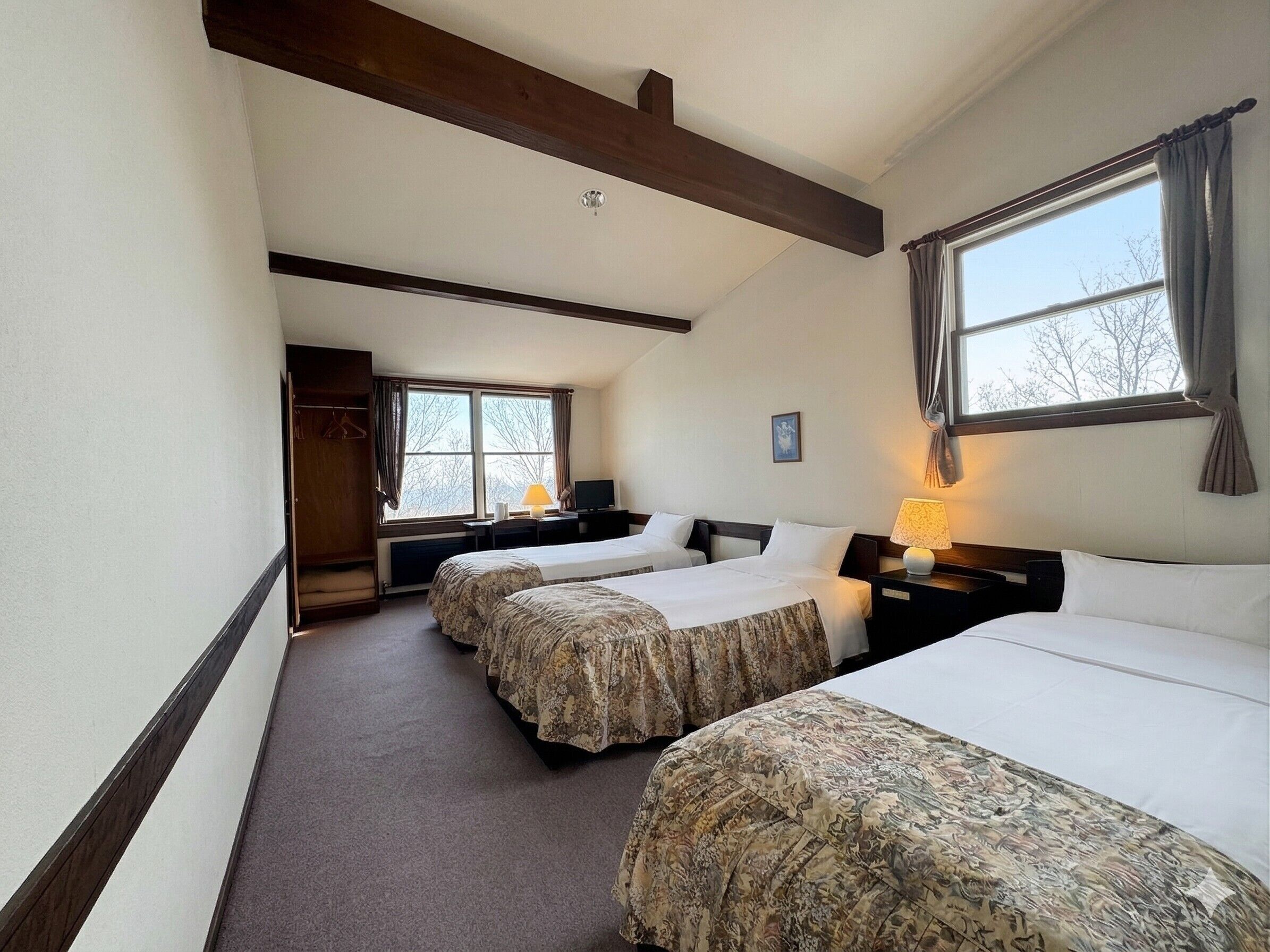 Triple Room (Reservations available for 3 or more guests) Non Smoking | Desk, laptop workspace, blackout drapes, iron/ironing board