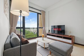 Apartemen, 1 kamar tidur, pemandangan kota | Area keluarga | TV layar datar