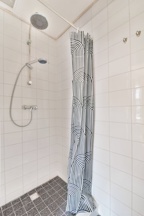 Shower, towels, toilet paper