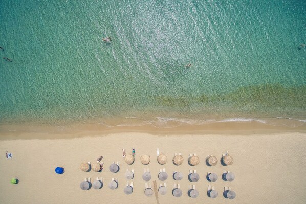 Private beach nearby, sun loungers, beach umbrellas, beach bar