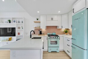 Fridge, microwave, oven, stovetop - Modern Beachfront Cottage (Oceanside)