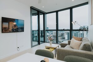 Superior Apartment, Balcony, River View | Living room | Flat-screen TV - Queen's Wharf Residences - Nooon Stay (Brisbane)