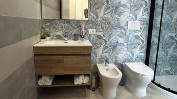 Dusche, Haartrockner, Bidet, Handtücher