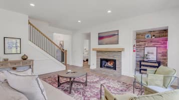 TV, fireplace, foosball