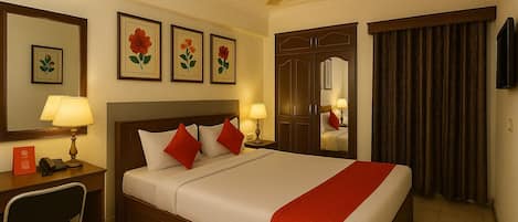 In-room safe, desk, laptop workspace, soundproofing