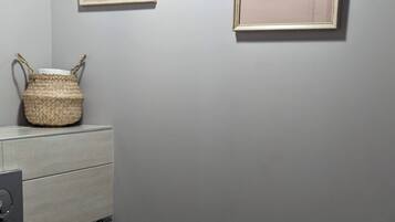 Shower, towels, toilet paper