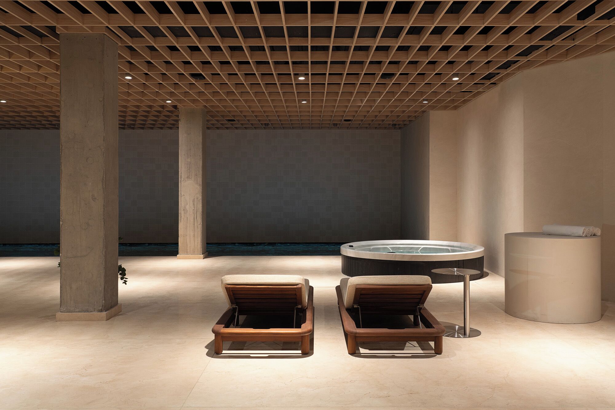 Indoor pool, open 9:00 AM to 9:00 PM, sun loungers