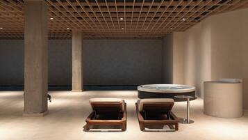 Indoor pool, open 9:00 AM to 9:00 PM, sun loungers