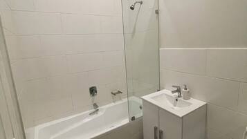 Hair dryer, towels, toilet paper
