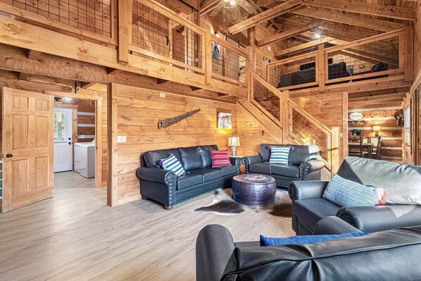 TV, fireplace, foosball, offices