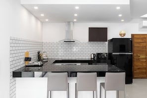 Kühlschrank, Mikrowelle, Herdplatte, Geschirrspüler