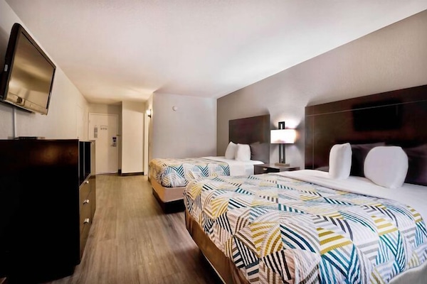 Deluxe Double Room, 2 Queen Beds, Non Smoking, Kitchenette | Desk, laptop workspace, blackout drapes, iron/ironing board