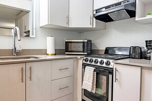 Frigorífico, microondas, horno y placa de cocina