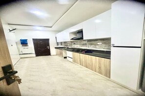 Fridge, microwave, electric kettle, blender