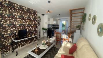 Televisio, DVD-soitin, kirjoja